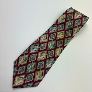 Ducks Unlimited 100% Silk Mens Neck Tie Fish Outdoor Sports‎ Adventure Stamp